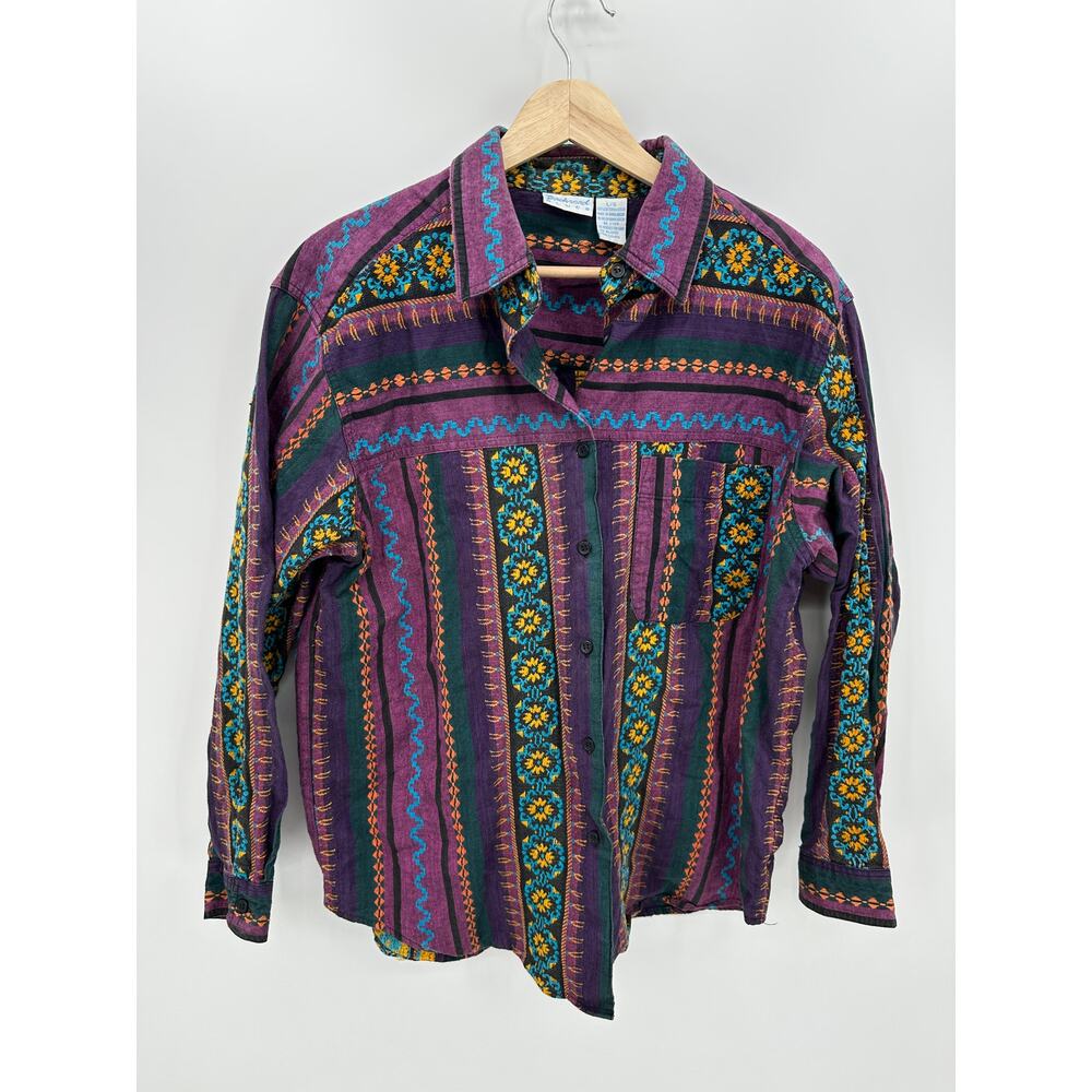 Backroad Blues Women Button Down Shirt Aztec Western‎ Purple Size Large Country